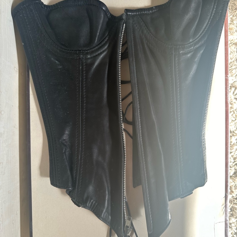 VINTAGE 90s STORMY LEATHER LACE UP CORSET BUSTIER WAIST CINCHER XXS XS